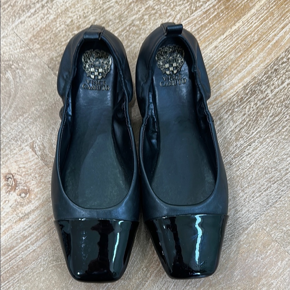 Vince Camuto Navy Leather & Black Patent Toe Ballet Flats
